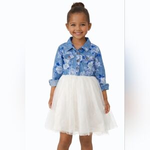 Pink & VIOLET Floral Denim and Tulle Dress